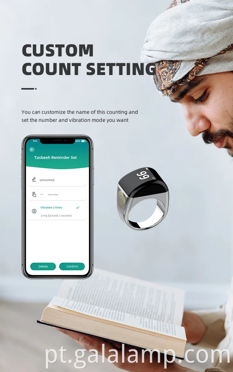 Presente muçulmano inteligente liga islâmica de zinco Zikir Counter Digital Azan Alarme Tasbeeh Tasbih Zikr Ring